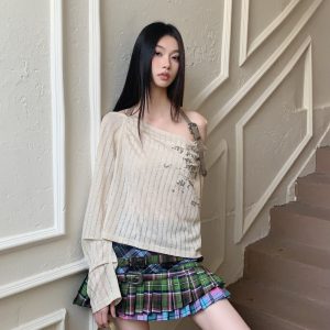 Striped Belt-Print Sun Protection Long T-Shirt Outer Layer for Women