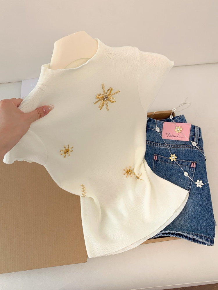 Women's Beaded Knit Tank Top Summer Slim Fit Sleeveless Base Layer
