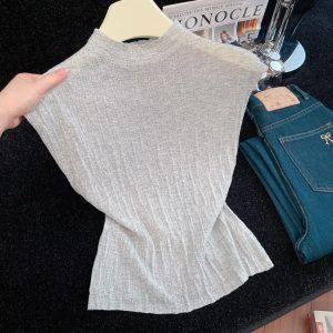Women's Solid Sleeveless Knit Base Layer Top Summer New Slimming Versatile Vest