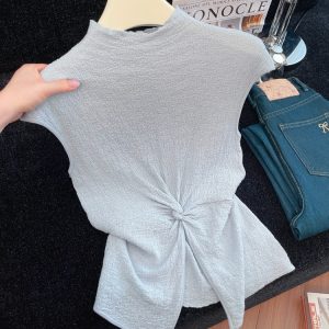 Women's Knotted Waist Slimming Knit Top Summer Sexy Split Cami
