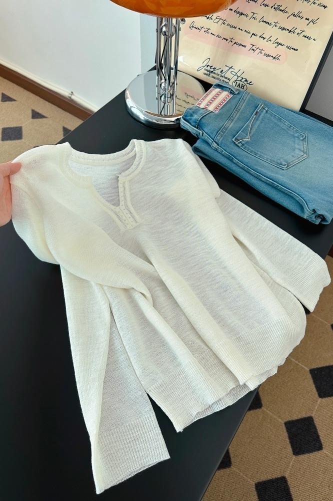 Women's Summer Knit Sweater with Half-Open Collar Loose Slimming Sun Protection Top - Image 5