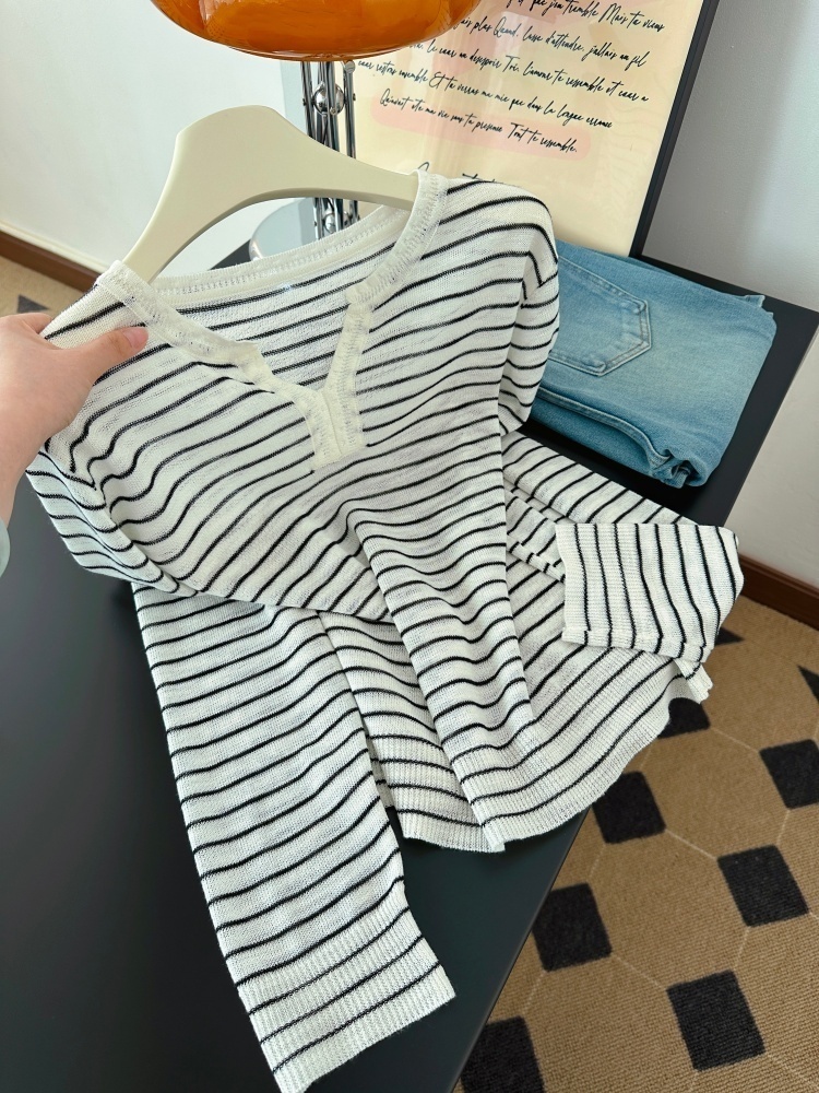 Women's Summer Knit Sweater with Half-Open Collar Loose Slimming Sun Protection Top