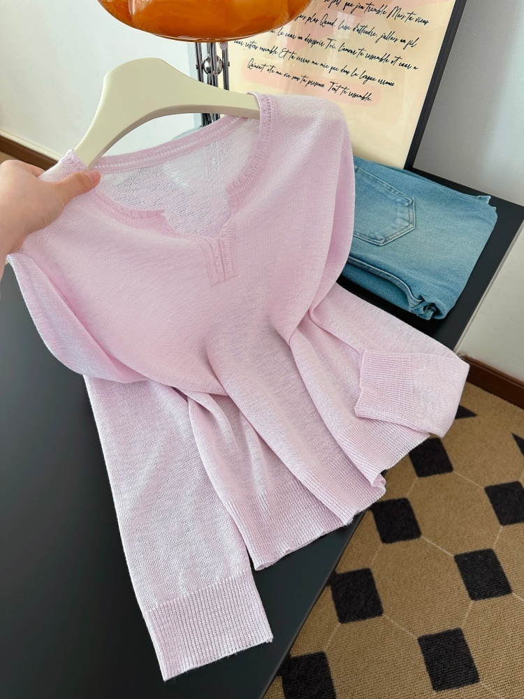 Women's Summer Knit Sweater with Half-Open Collar Loose Slimming Sun Protection Top - Image 2