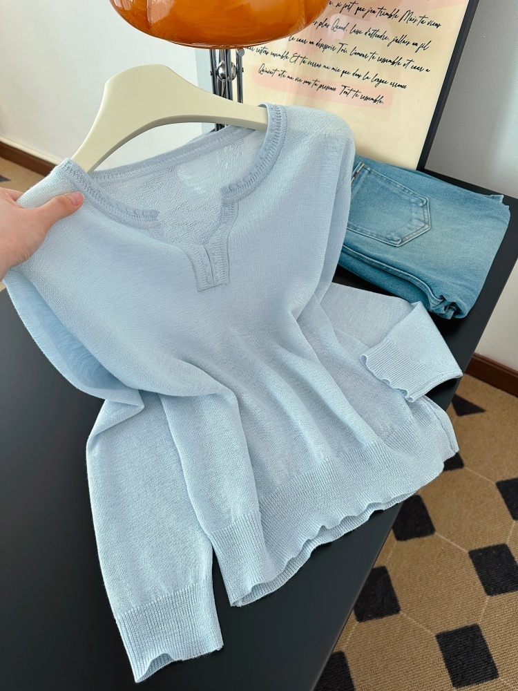 Women's Summer Knit Sweater with Half-Open Collar Loose Slimming Sun Protection Top - Image 3