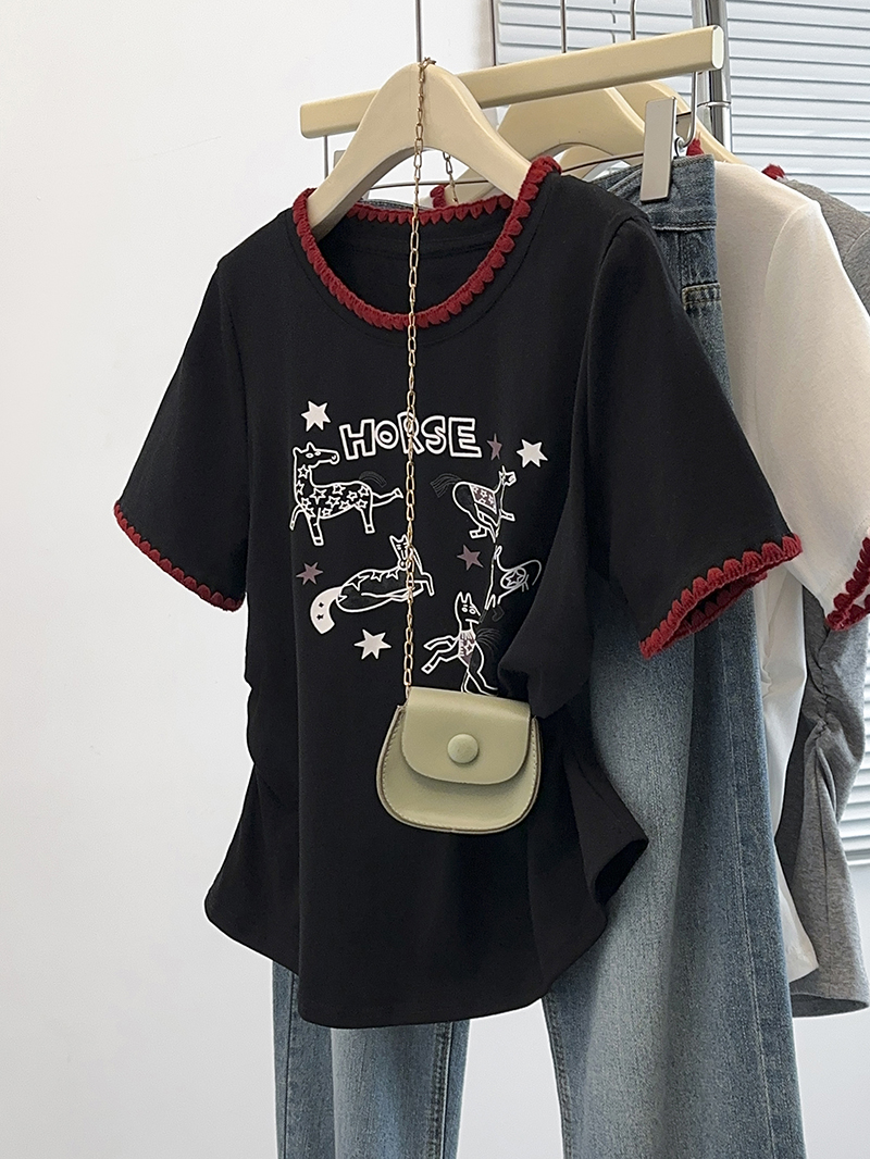Plus Size Embroidered Cartoon Print Short Sleeve T-Shirt Summer 2026 - Image 3