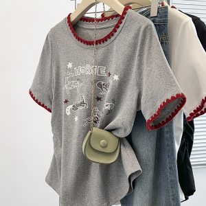 Plus Size Embroidered Cartoon Print Short Sleeve T-Shirt Summer 2026