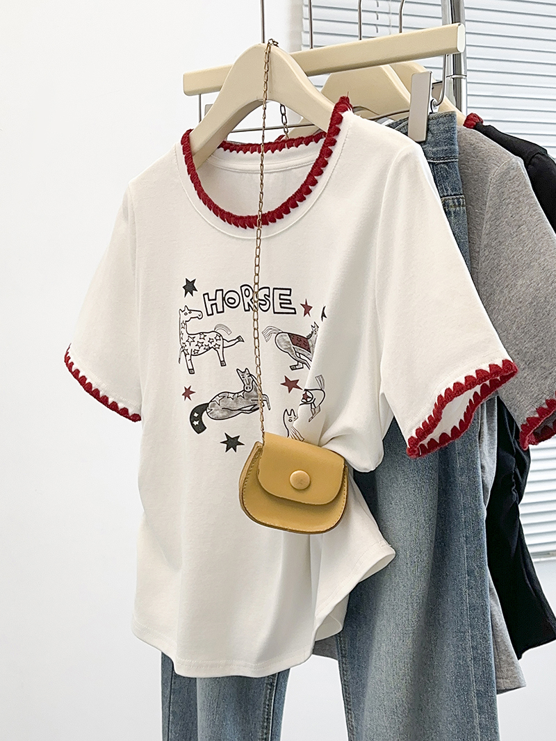 Plus Size Embroidered Cartoon Print Short Sleeve T-Shirt Summer 2026 - Image 2