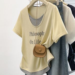 Plus Size Women's Casual Print Letter Short Sleeve T-Shirt 2026 Summer New Arrival