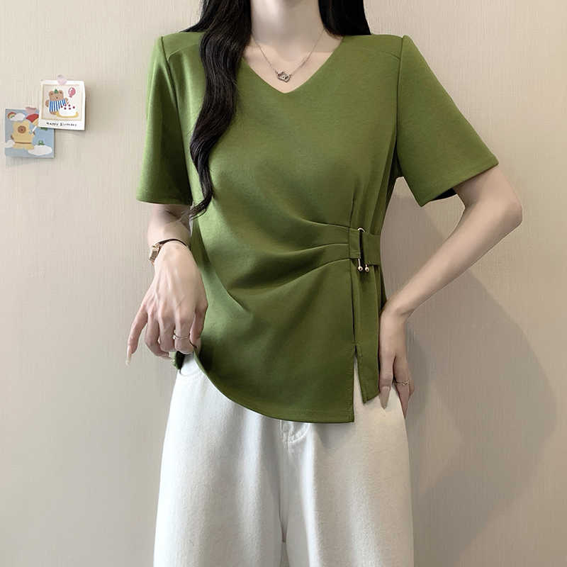 Plus Size Women V-Neck Irregular Short Sleeve Top Summer 2026 - Image 2