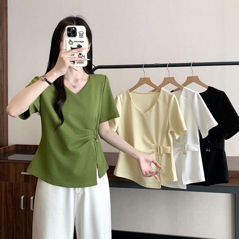 Plus Size V-Neck Irregular Short Sleeve Top Summer 2026