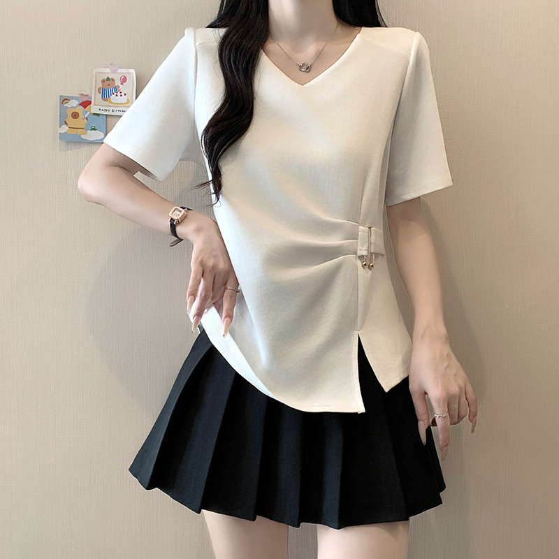 Plus Size V-Neck Irregular Short Sleeve Top Summer 2026 - Image 2