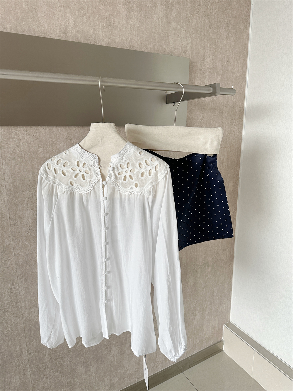 French Style Two-Piece Women's Shirt and Polka Dot Skirt Set - Image 3