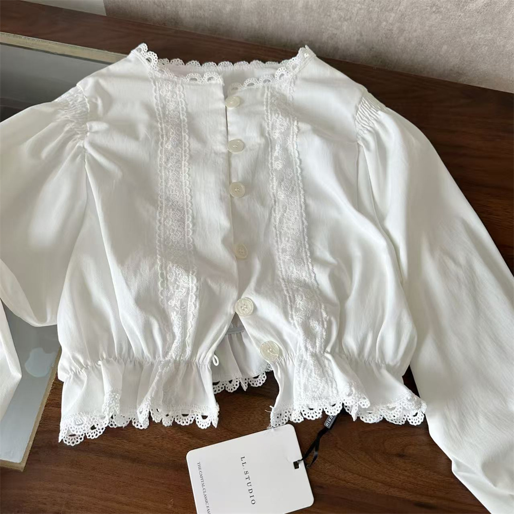 New Women's 3/4 Sleeve Shirt and Ruffle Wide-Leg Pants Korean Commuter Two-Piece Set - Image 5